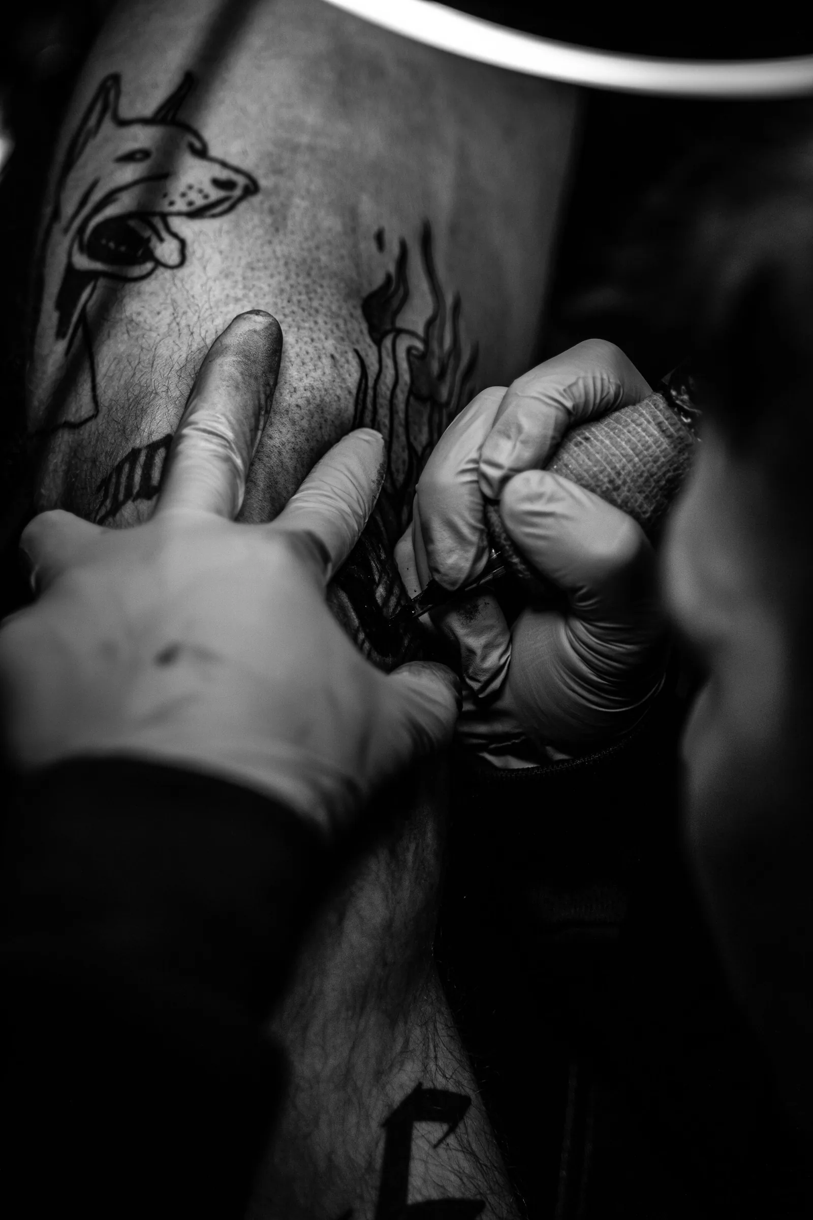 Close up of a needle and a fresh line